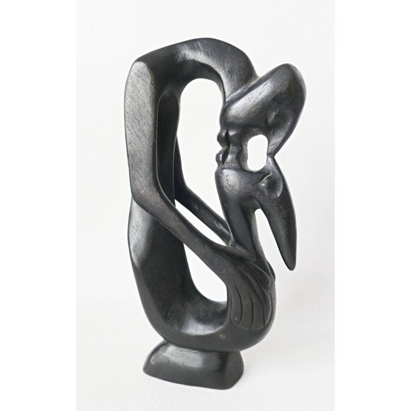 2 Hand-Carved Wood Sculptures Abstract Kissing Couple & Woman - Picture 3 of 6